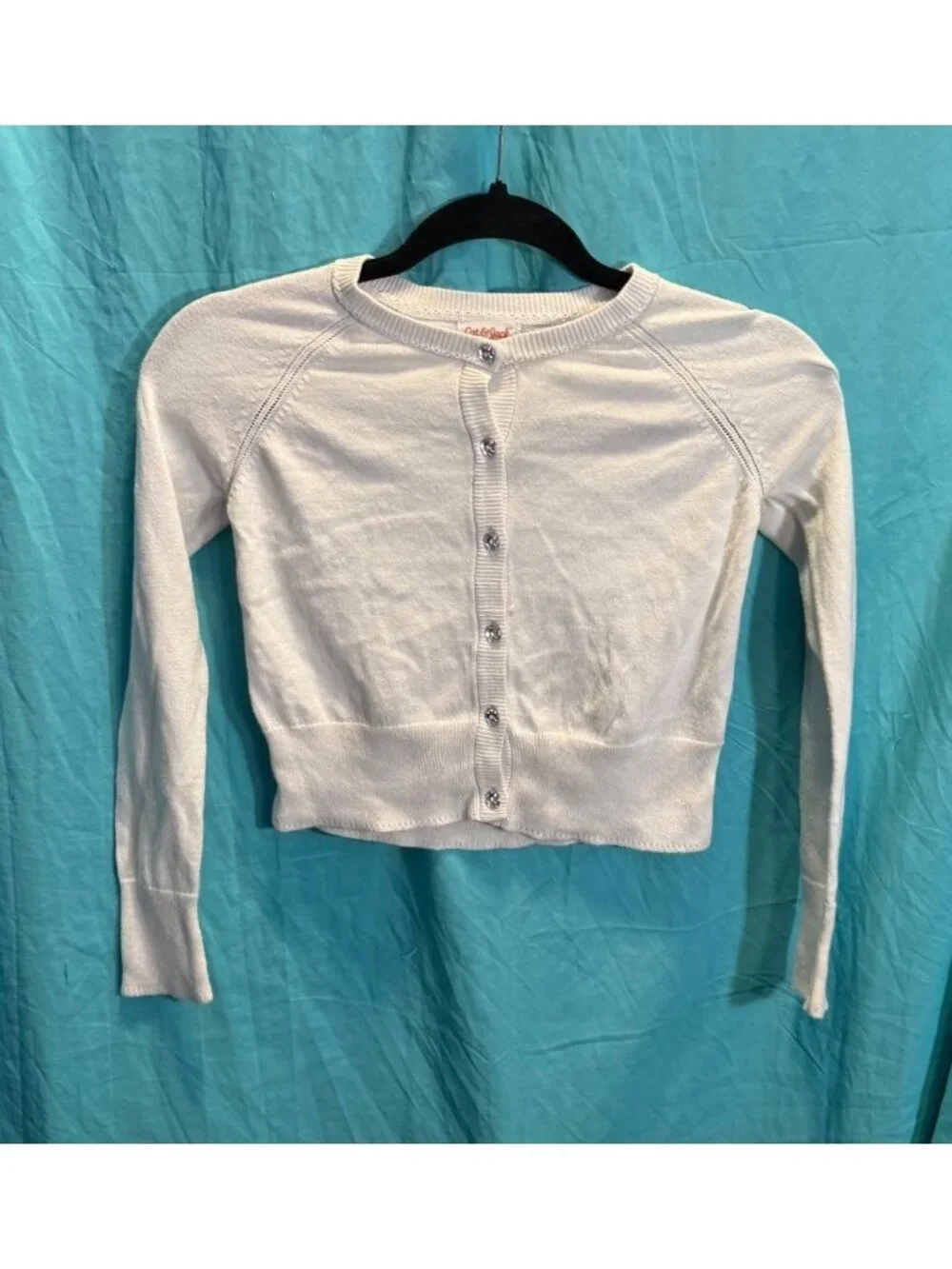 Cat & Jack White Cropped Cardigan Sweater – Girls M (8)